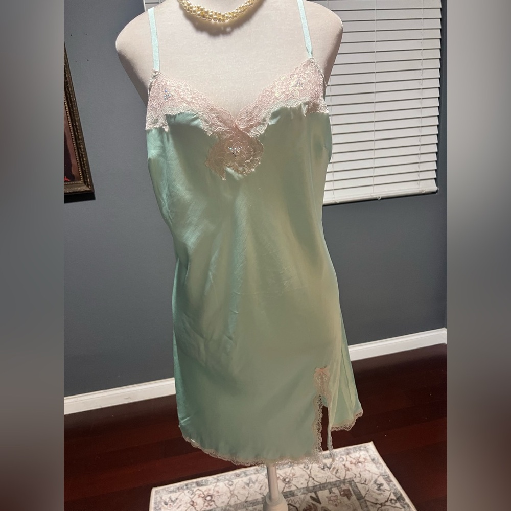 New Victoria's Secret Mint and Pink Lace Chemise. Size L